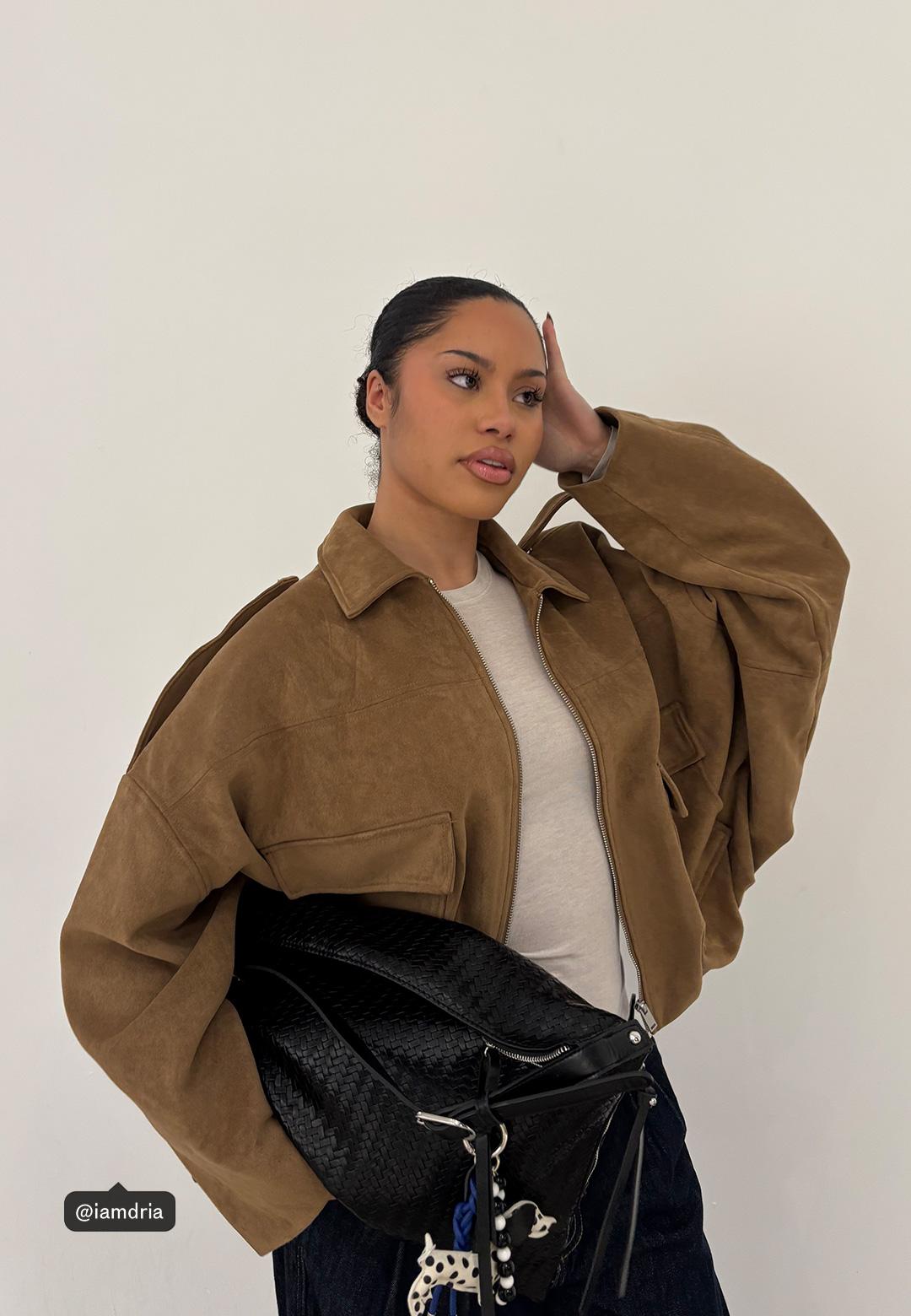 Soft touch shoulder bag with zips — Black