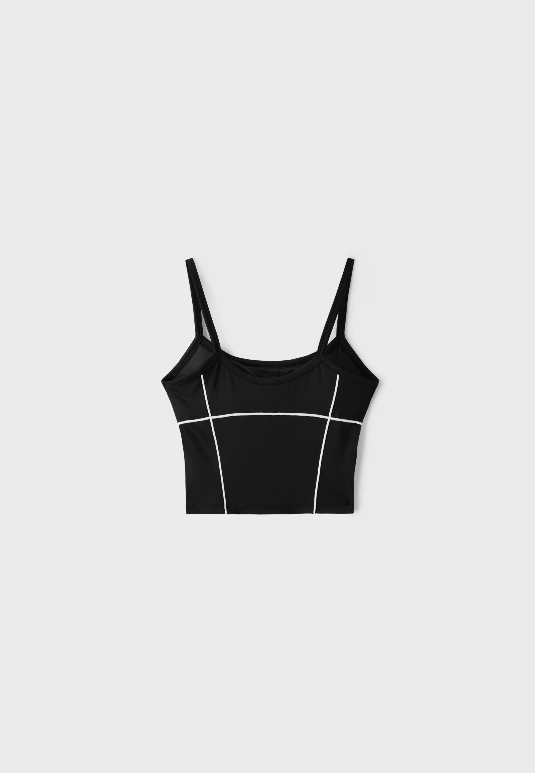 Contrast piping crop top — Black