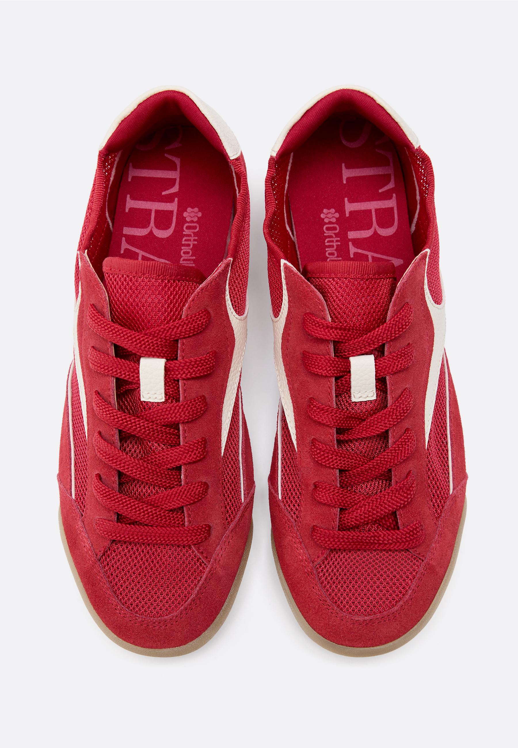 Mesh trainers with leather details — RED