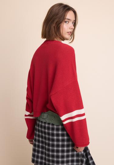 Number cropped knit jumper — Red 5