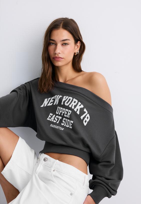 cropped boat neck sweatshirt