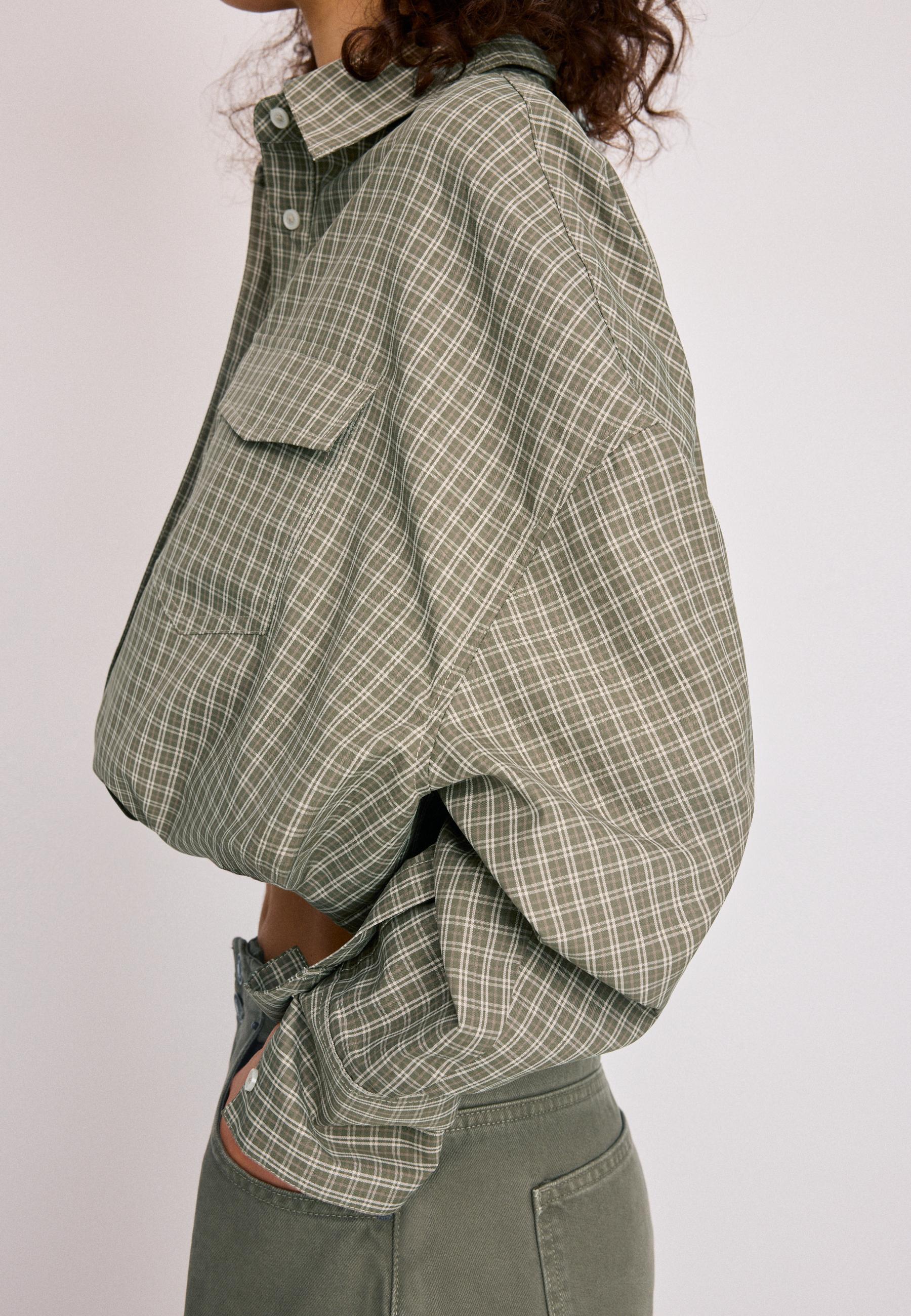 Checked balloon shirt — Khaki