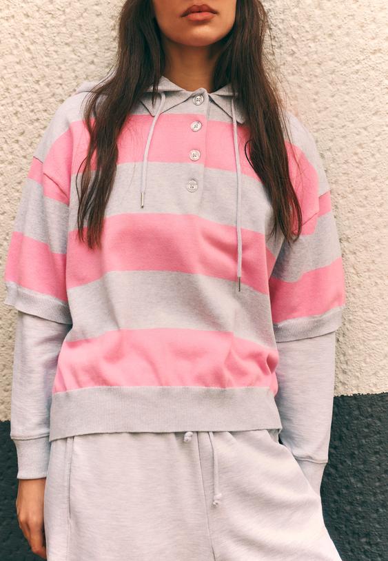 Stradivarius Bugs Bunny Knit Polo Shirt Pastel Pink M