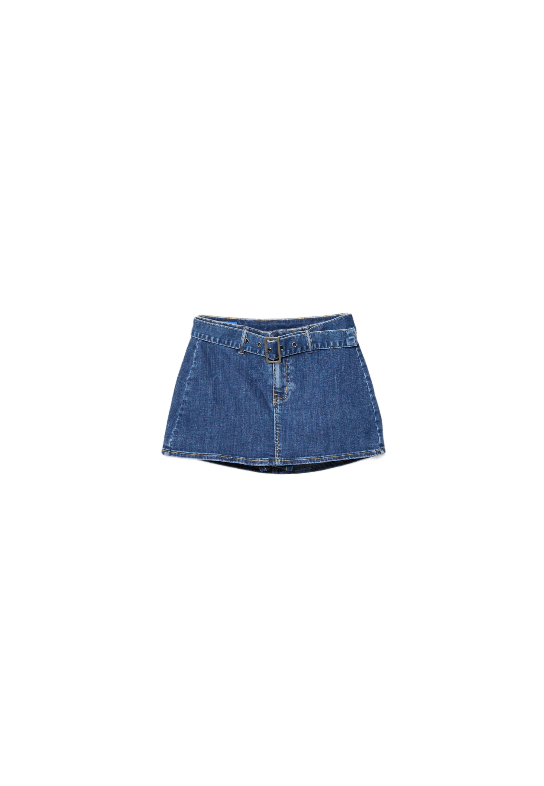 Kemerli denim şort etek - Görsel 10