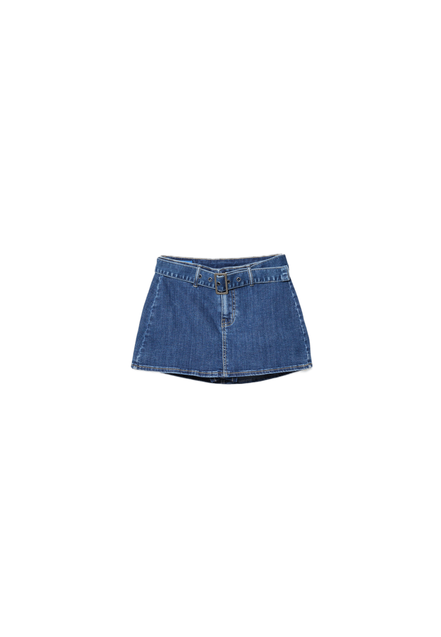 Denim skort with belt — MEDIUM DENIM WASH