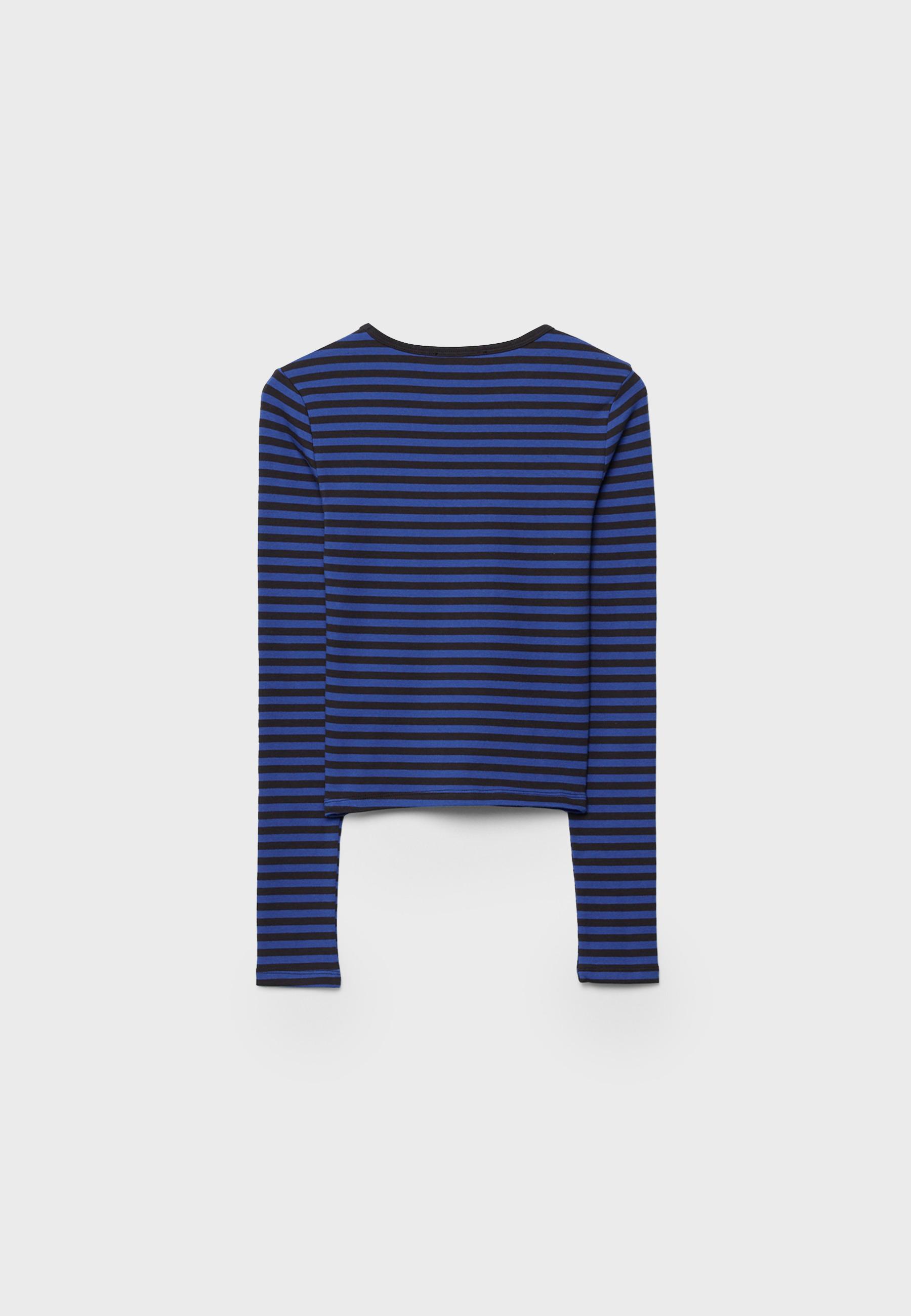 Basic long sleeve striped cotton t-shirt — Electric blue
