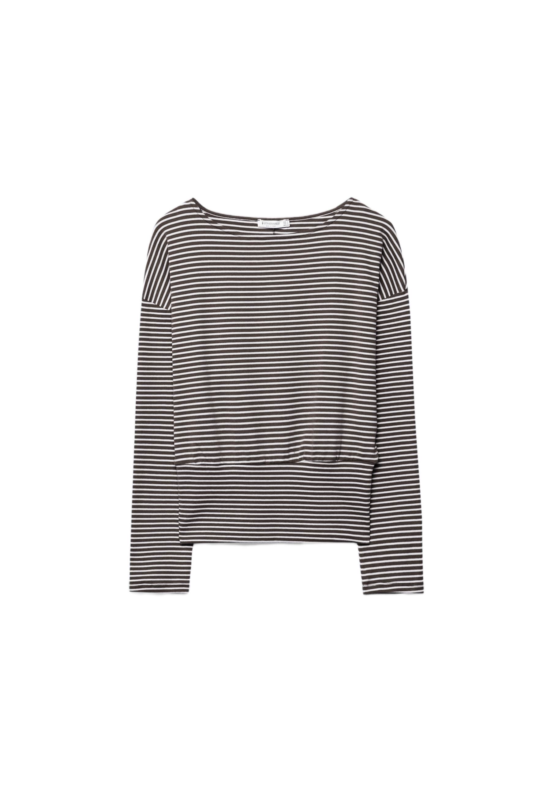 Long sleeve boat neck T-shirt with striped sash — Brown