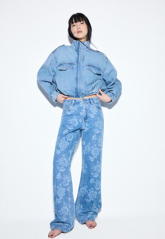 Stradivarius Veste En Jean Ballon Denim Bleu Moyen Clair Délavé Xl