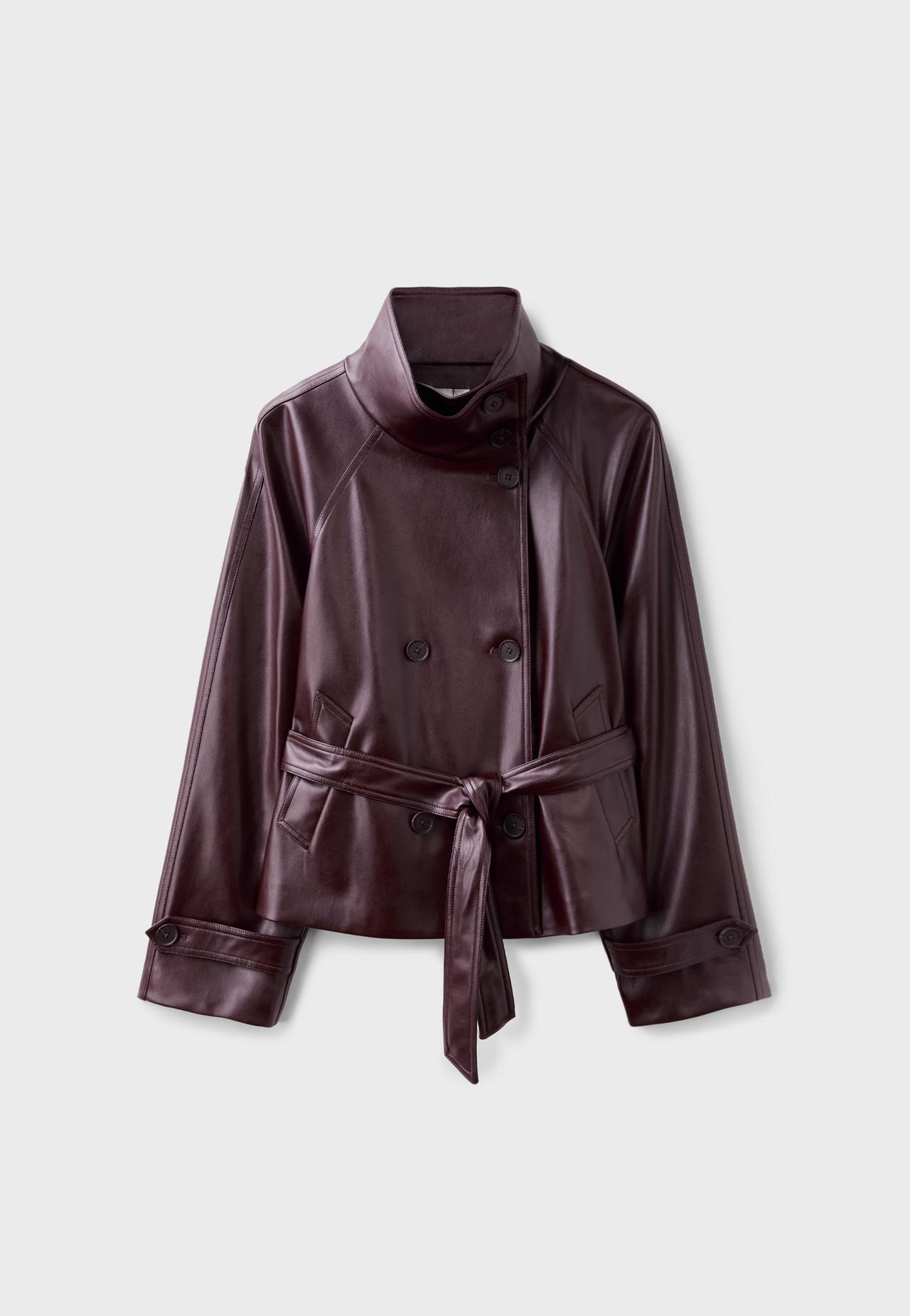 High neck leather effect trench coat — Purple