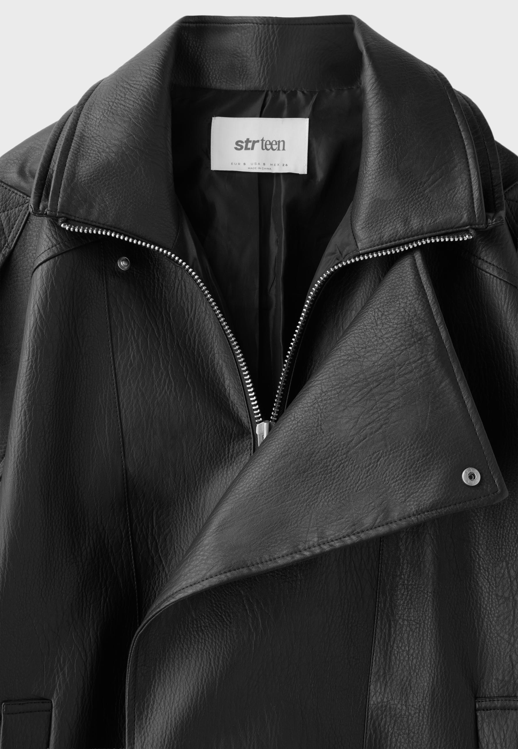 Oversize leather effect lapel jacket — Black