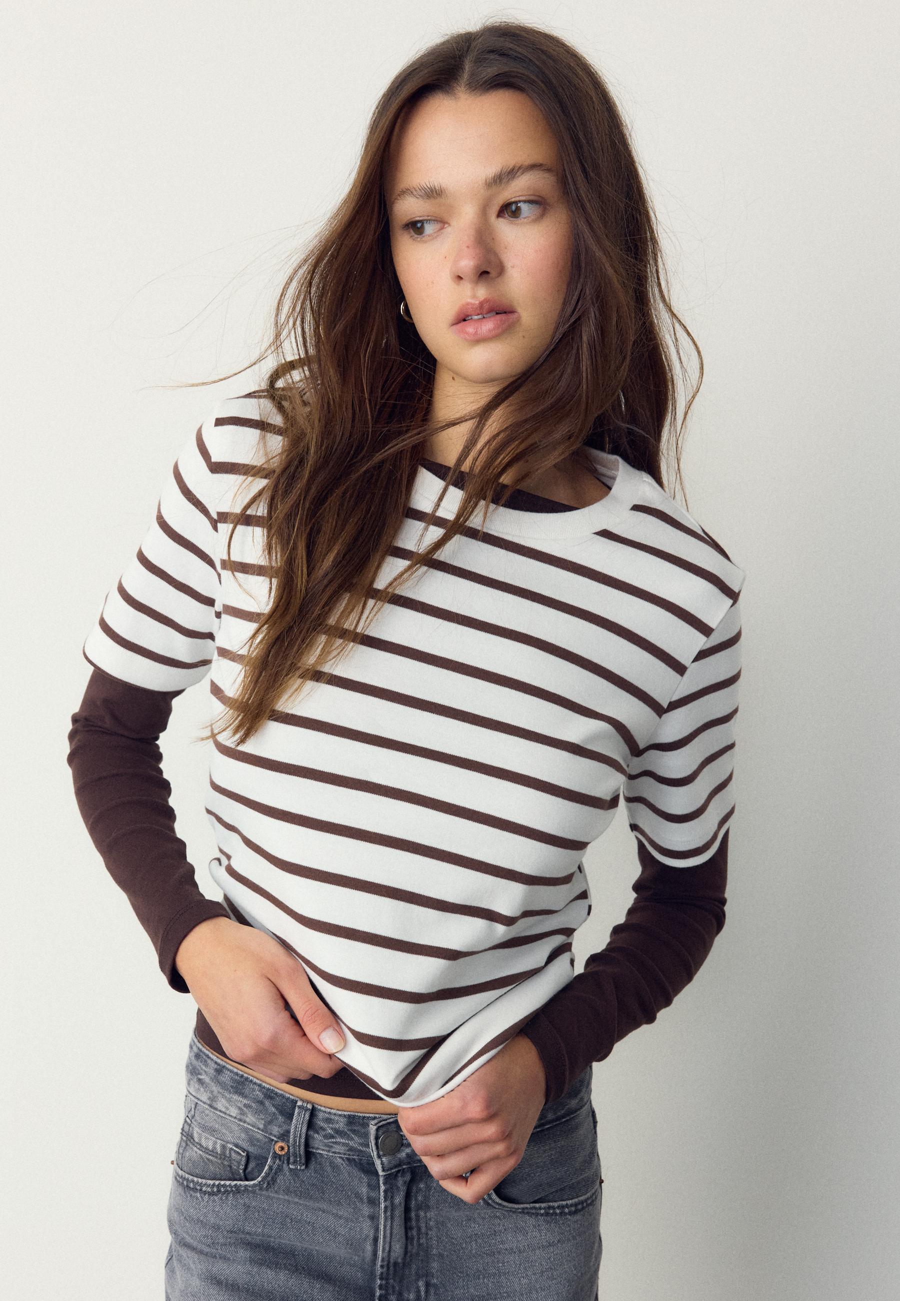 Stradivarius Μπλούζα Basic Regular Fit Heavy Weight Καφέ M