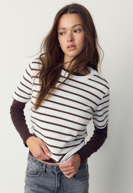 Stradivarius Basic Regular Fit Heavy Weight T-Shirt Brown M