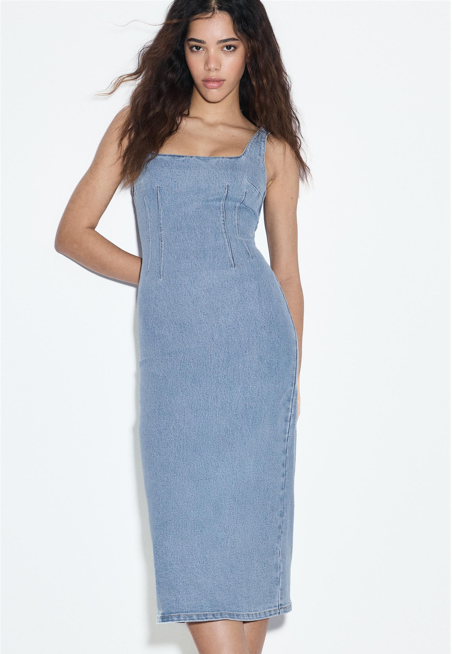 Denim midi dress — MEDIUM LIGHT BLUE DENIM