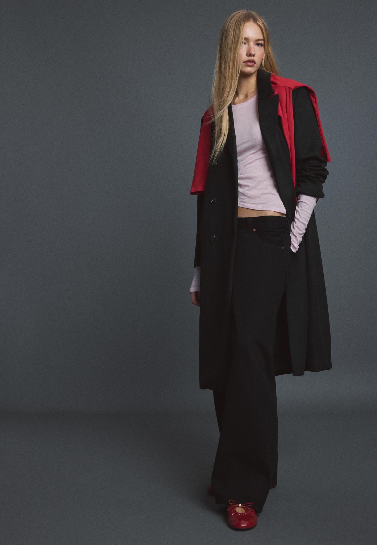 Straight felt coat — Black