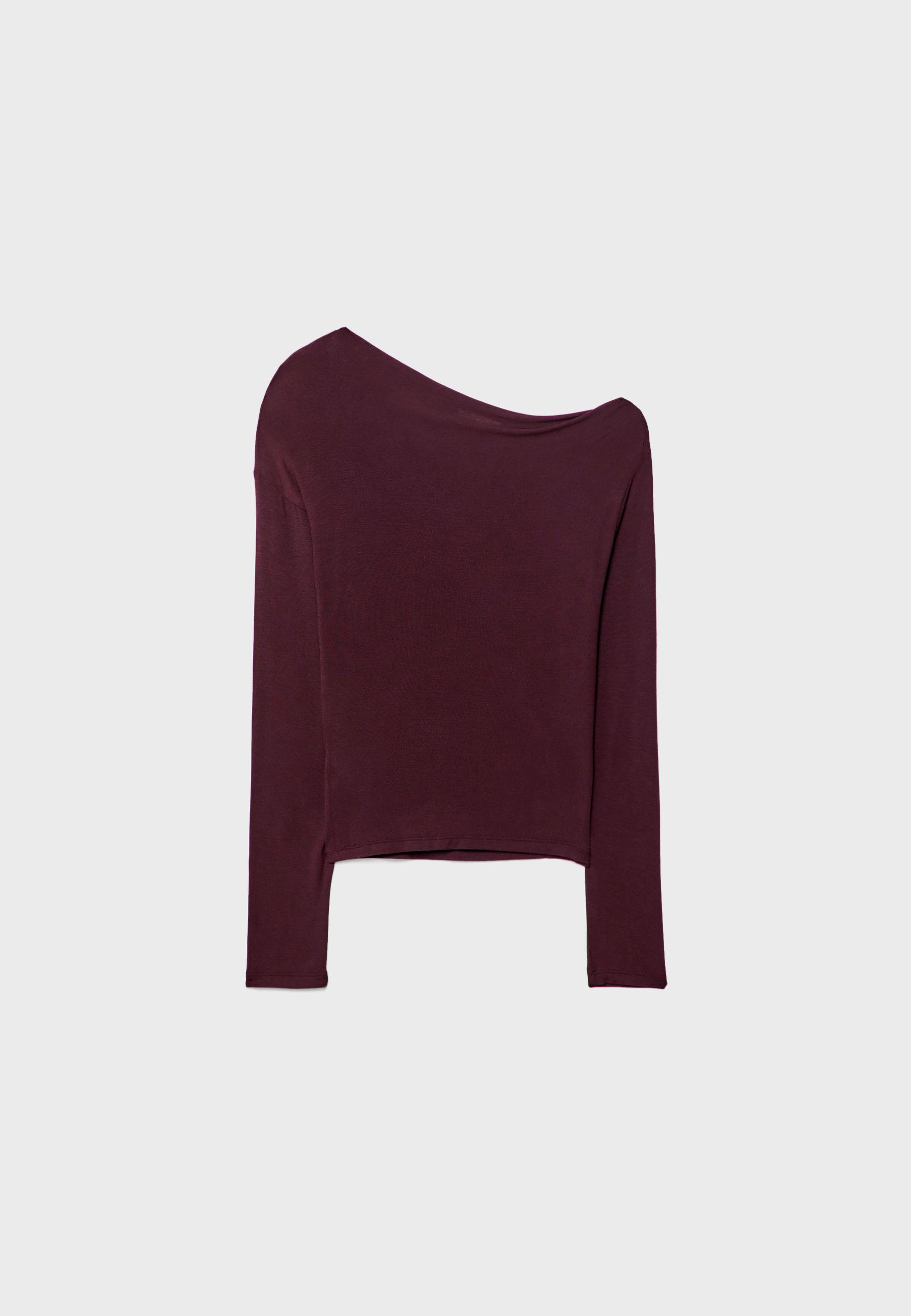 Asymmetrical neckline top — Burgundy