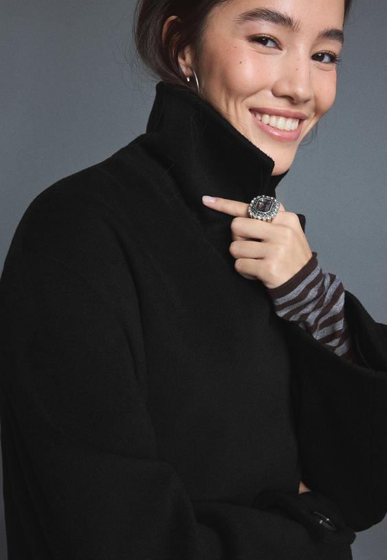 Stradivarius Puha Tapintású, Hosszú Oversize Kabát 0-001 S
