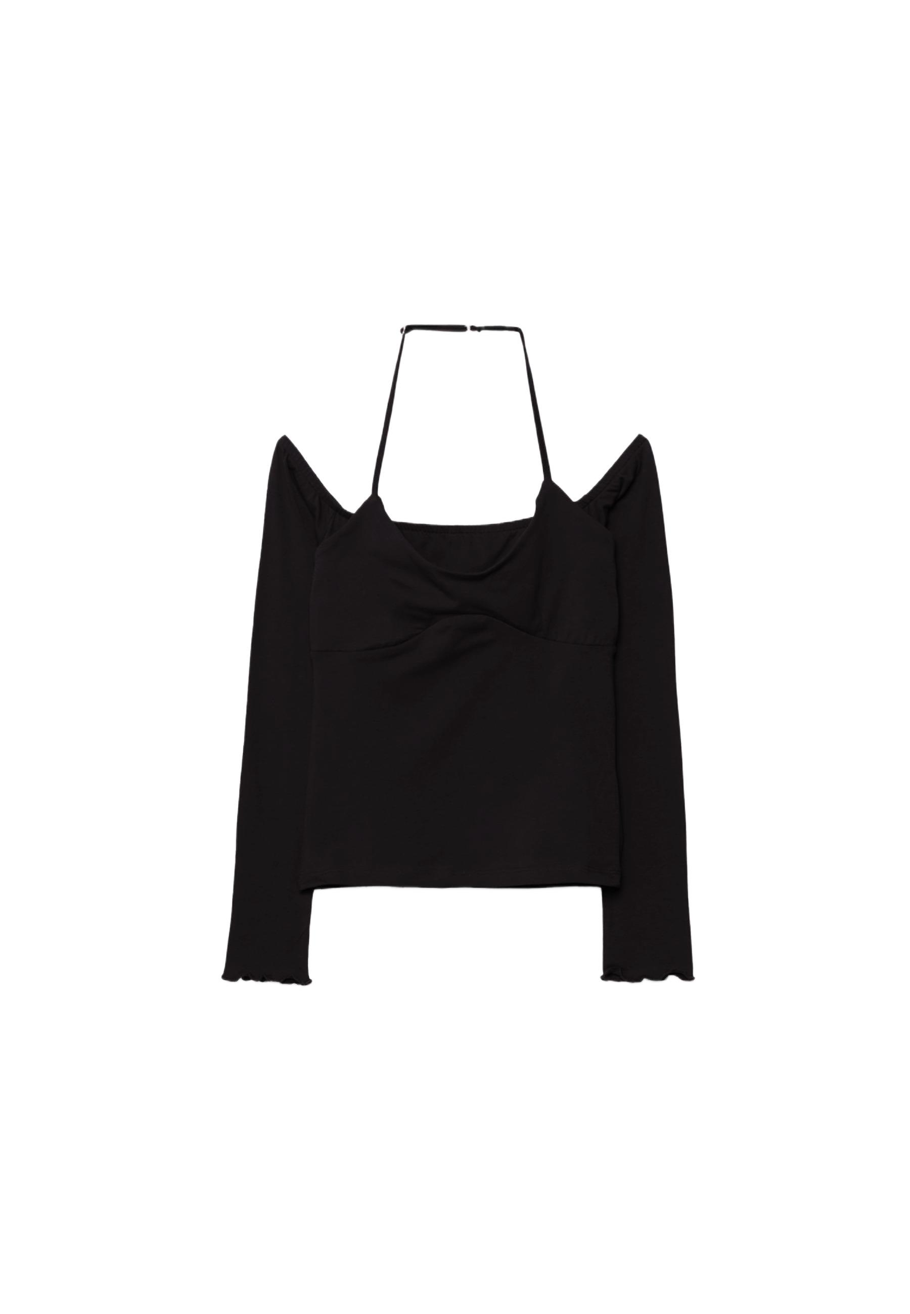 Long sleeve halter neck T-shirt — Black