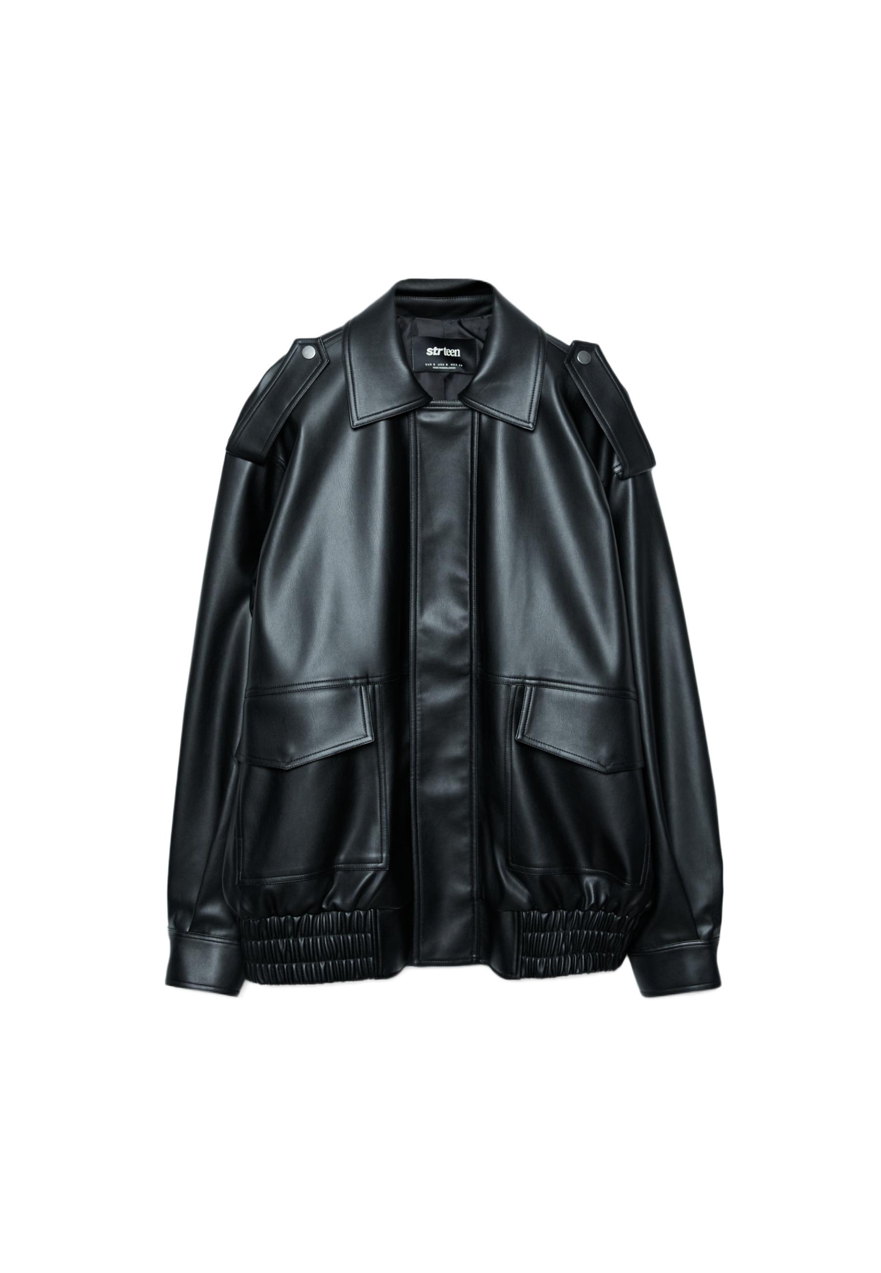 Oversize leather effect biker jacket — Black