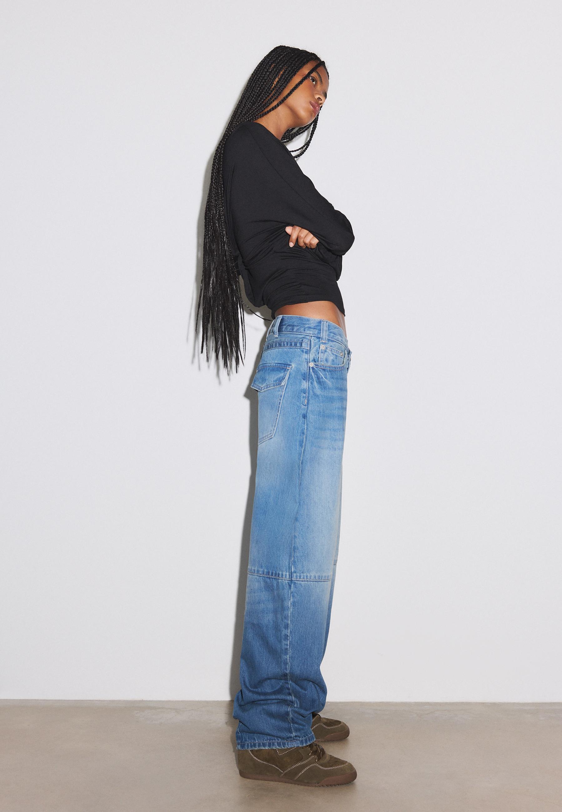 Stradivarius Kruvaze bel barrel jean görsel 4