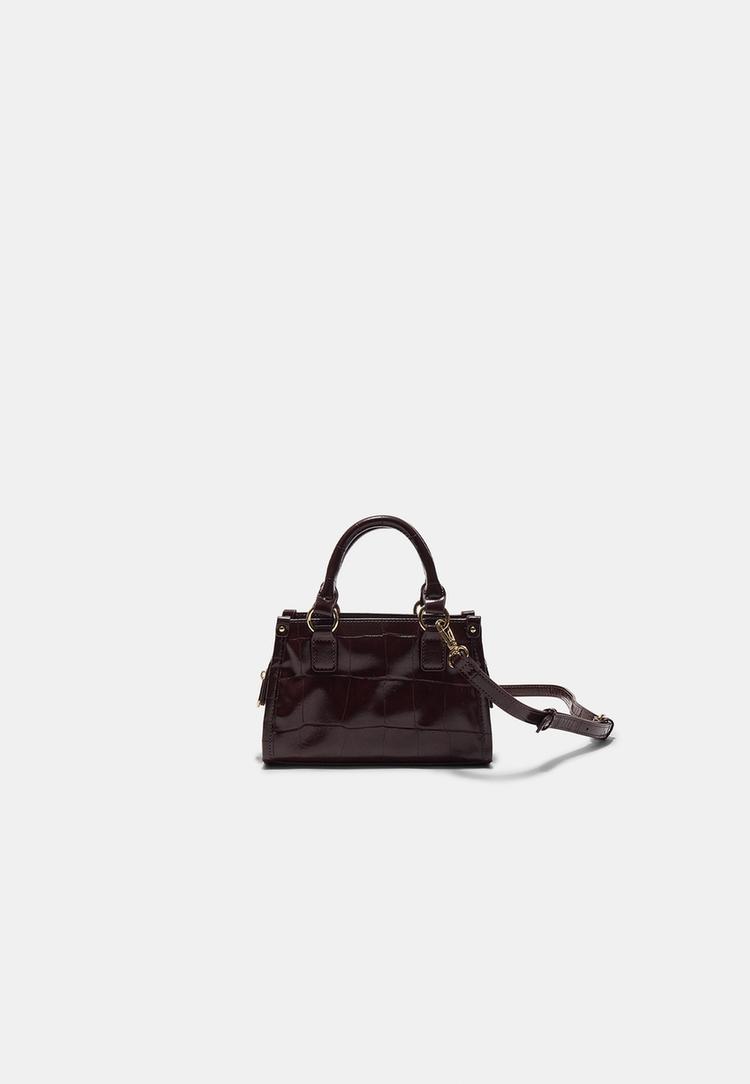 Stradivarius Geantă Mini Tip Tote Cu Presaj Piele De Crocodil Grena Os