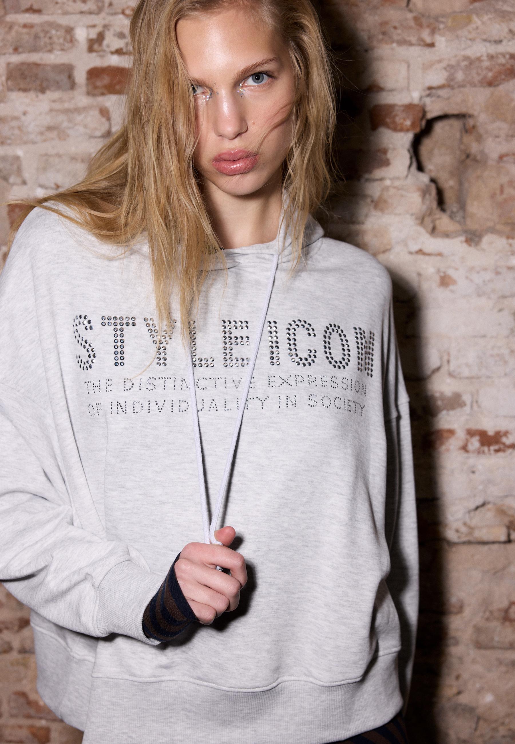 Simli kapüşonlu sweatshirt - Görsel 2