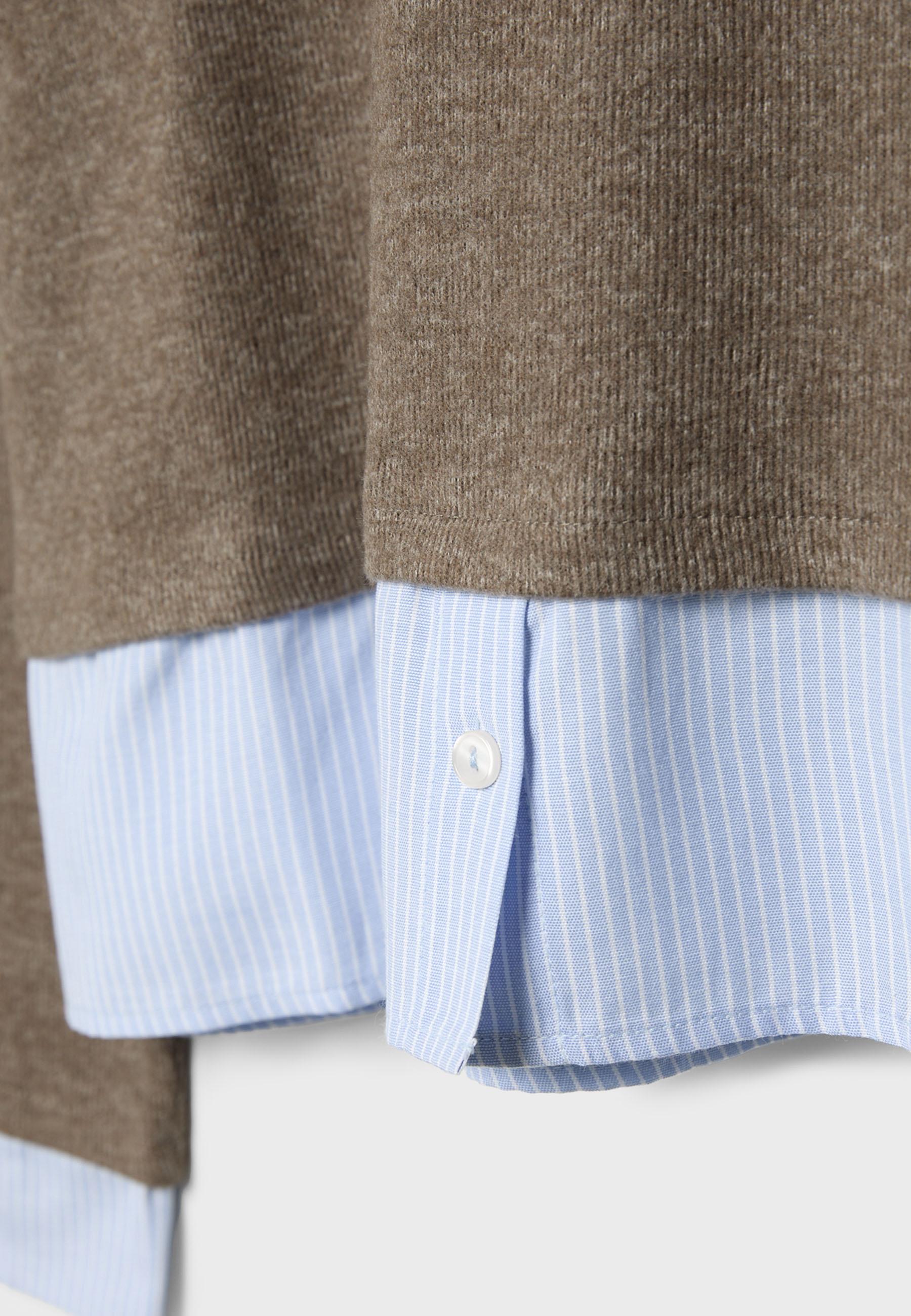 Bi-material knit T-shirt — Brown