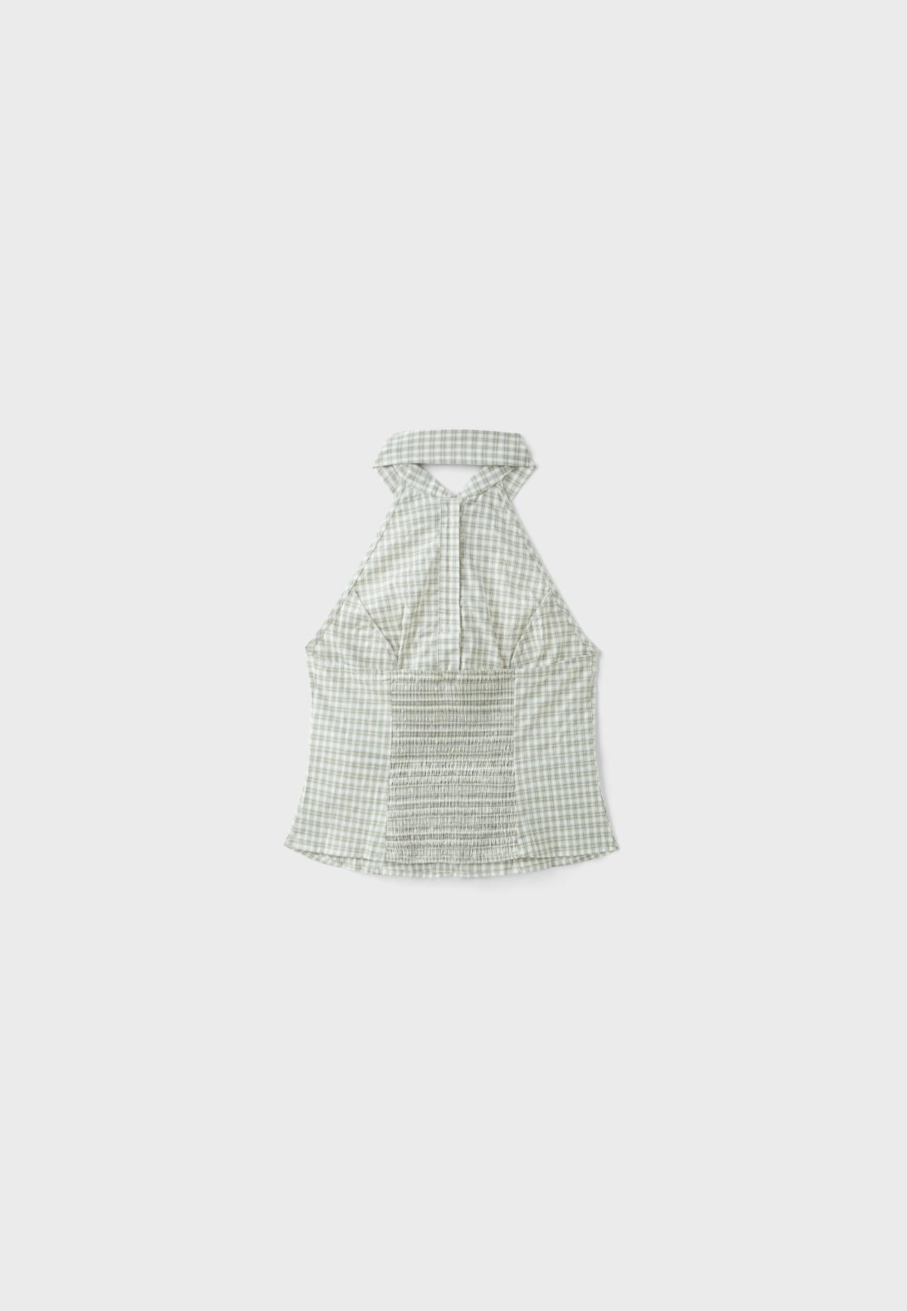 Check print halter top — Khaki