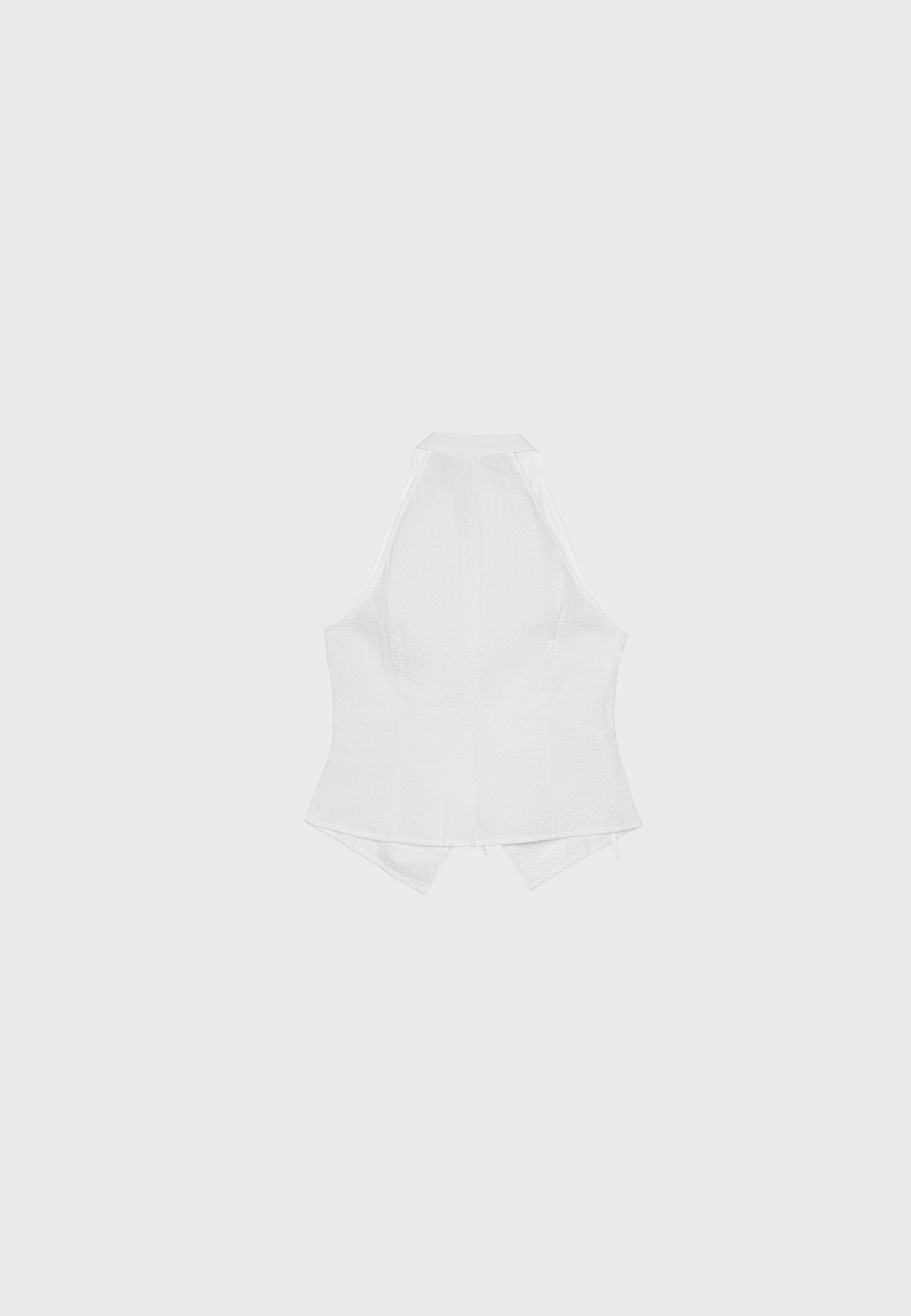 Semi-crinkled halter top with knots — White