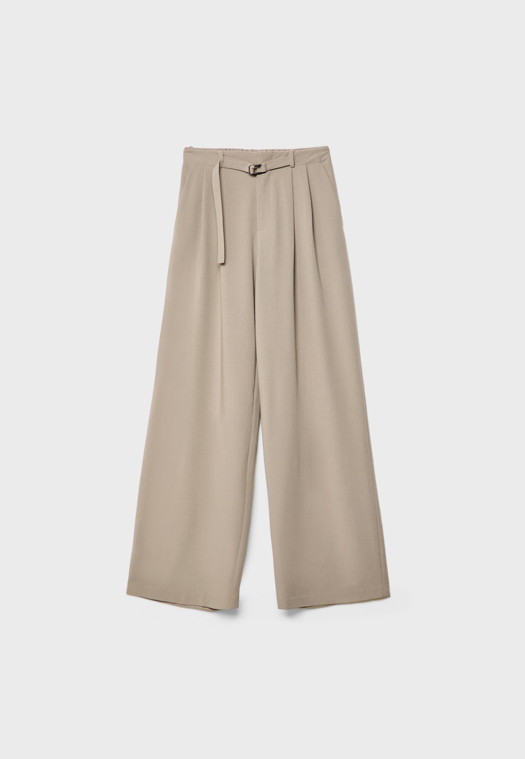 Wide-leg trousers with buckle detail — Brown