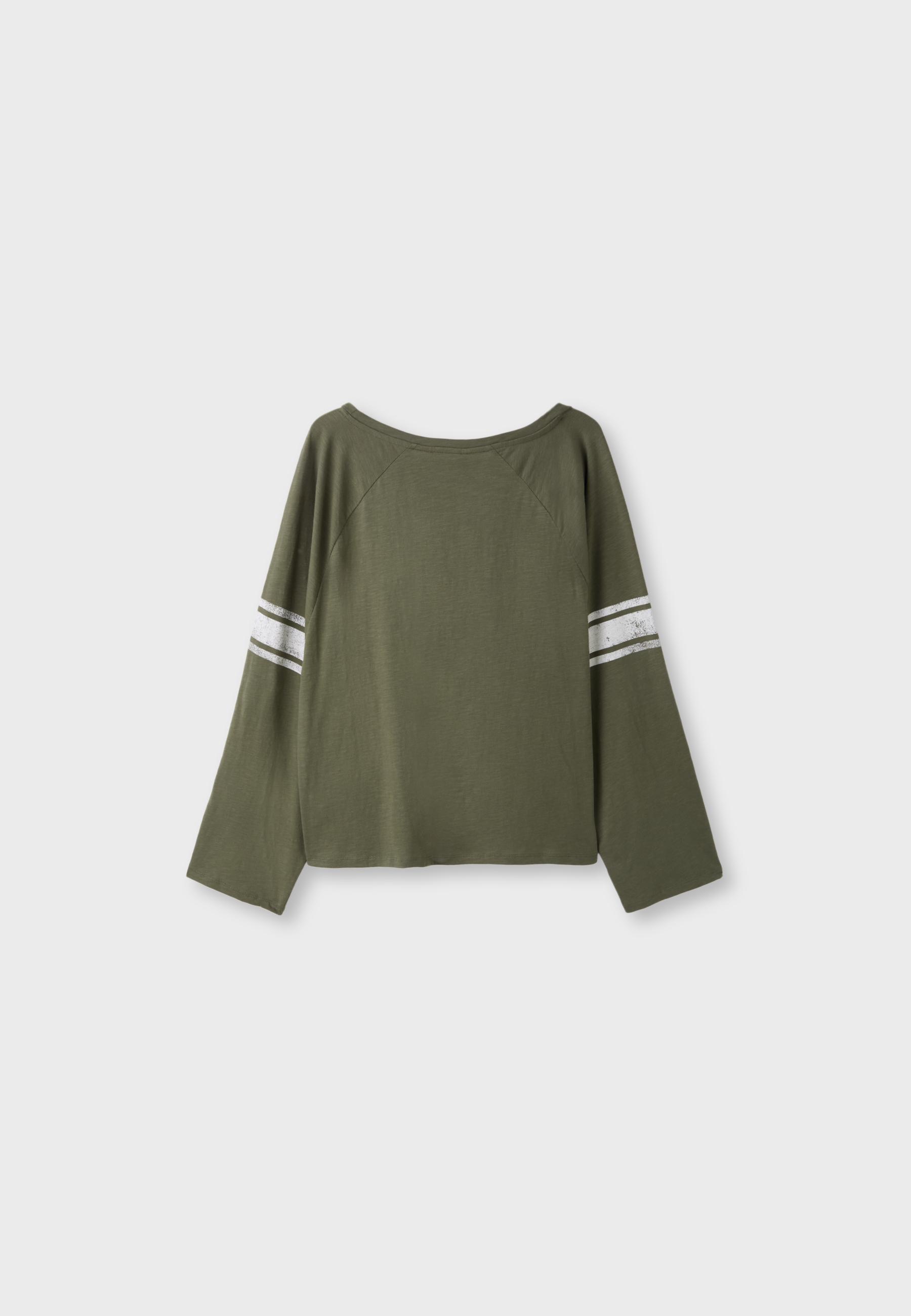 Stradivarius Baskılı, uzun kollu, kayık yaka t-shirt