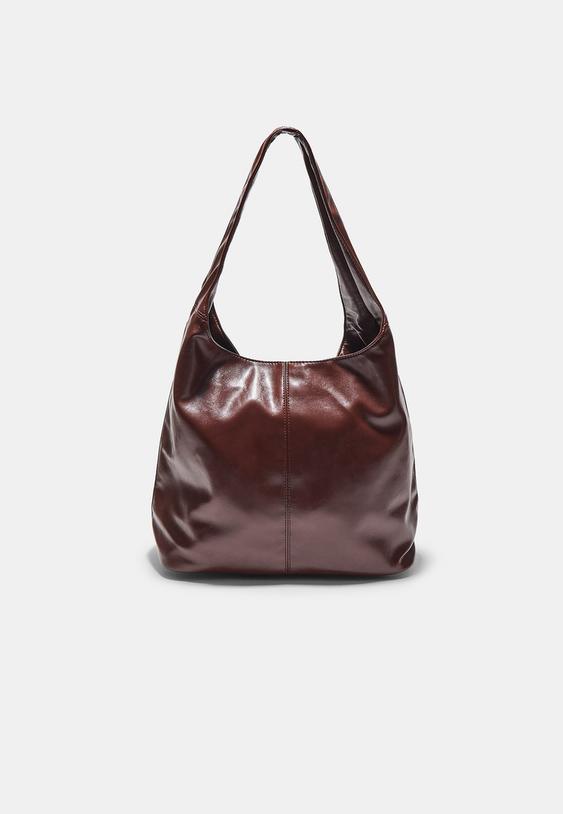 Stradivarius Zip Shoulder Bag Brown Os