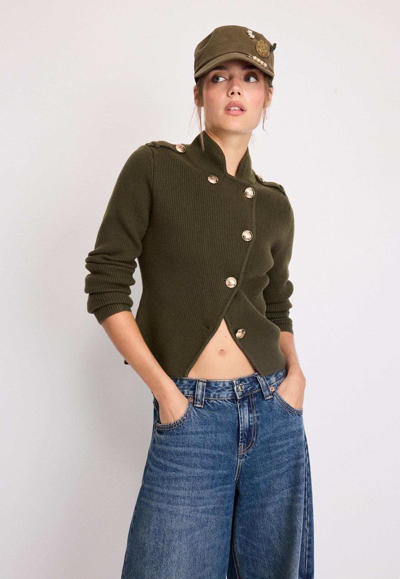 Button-up knit cardigan — Khaki