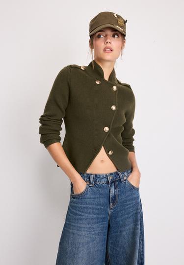 Button-up knit cardigan — Khaki 3