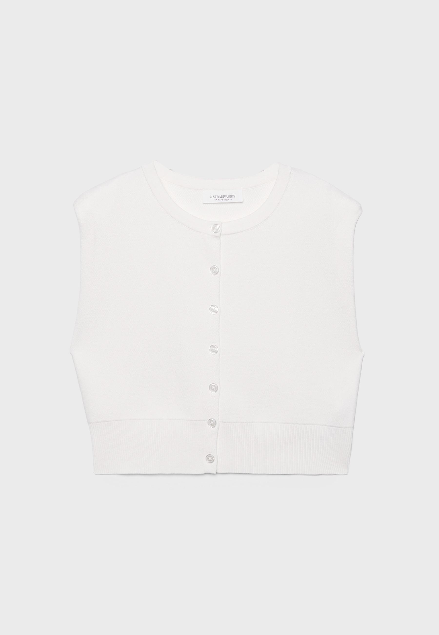 Knit vest with padded shoulders — Ecru
