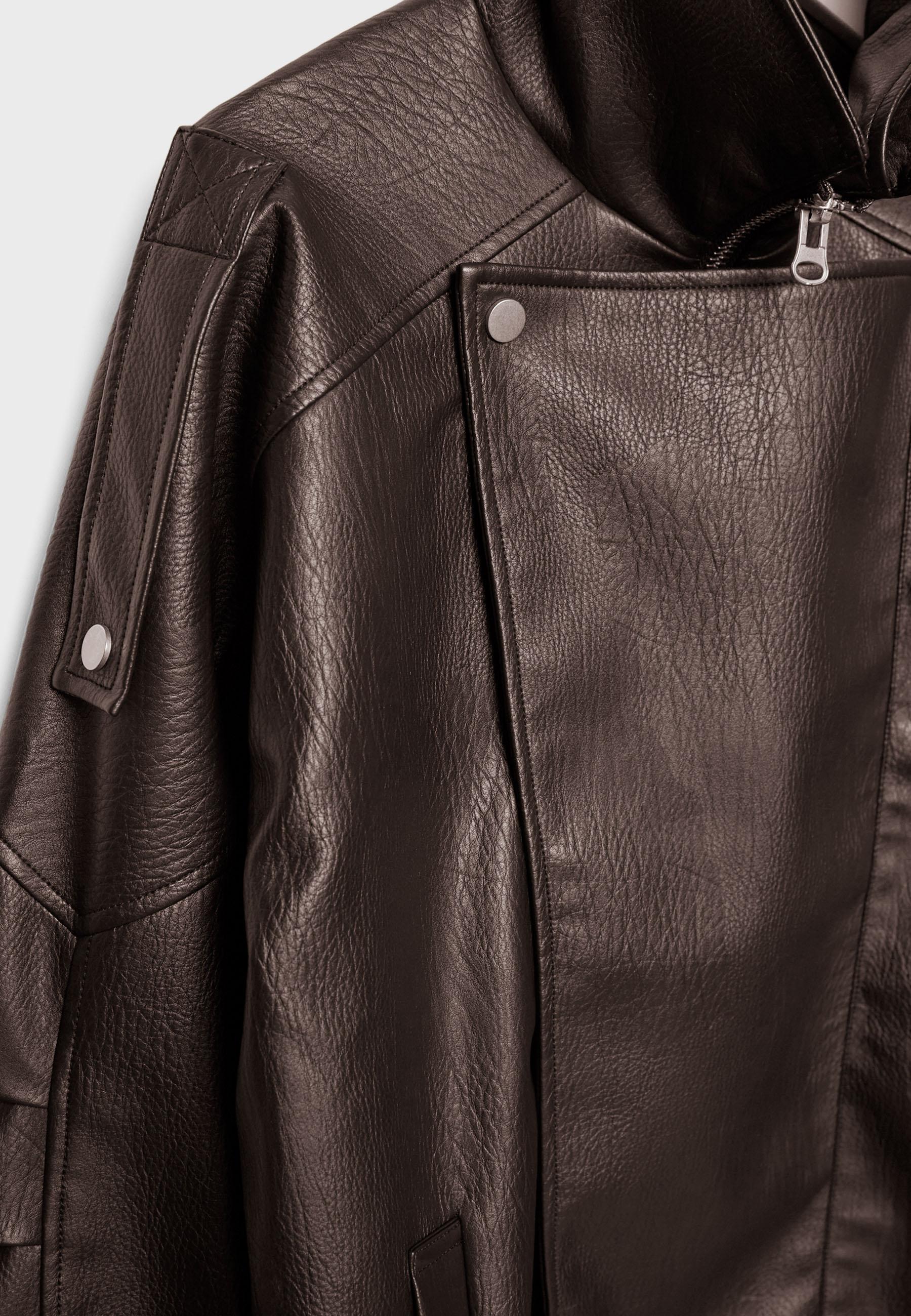 Oversize suni deri ceket - Görsel 9