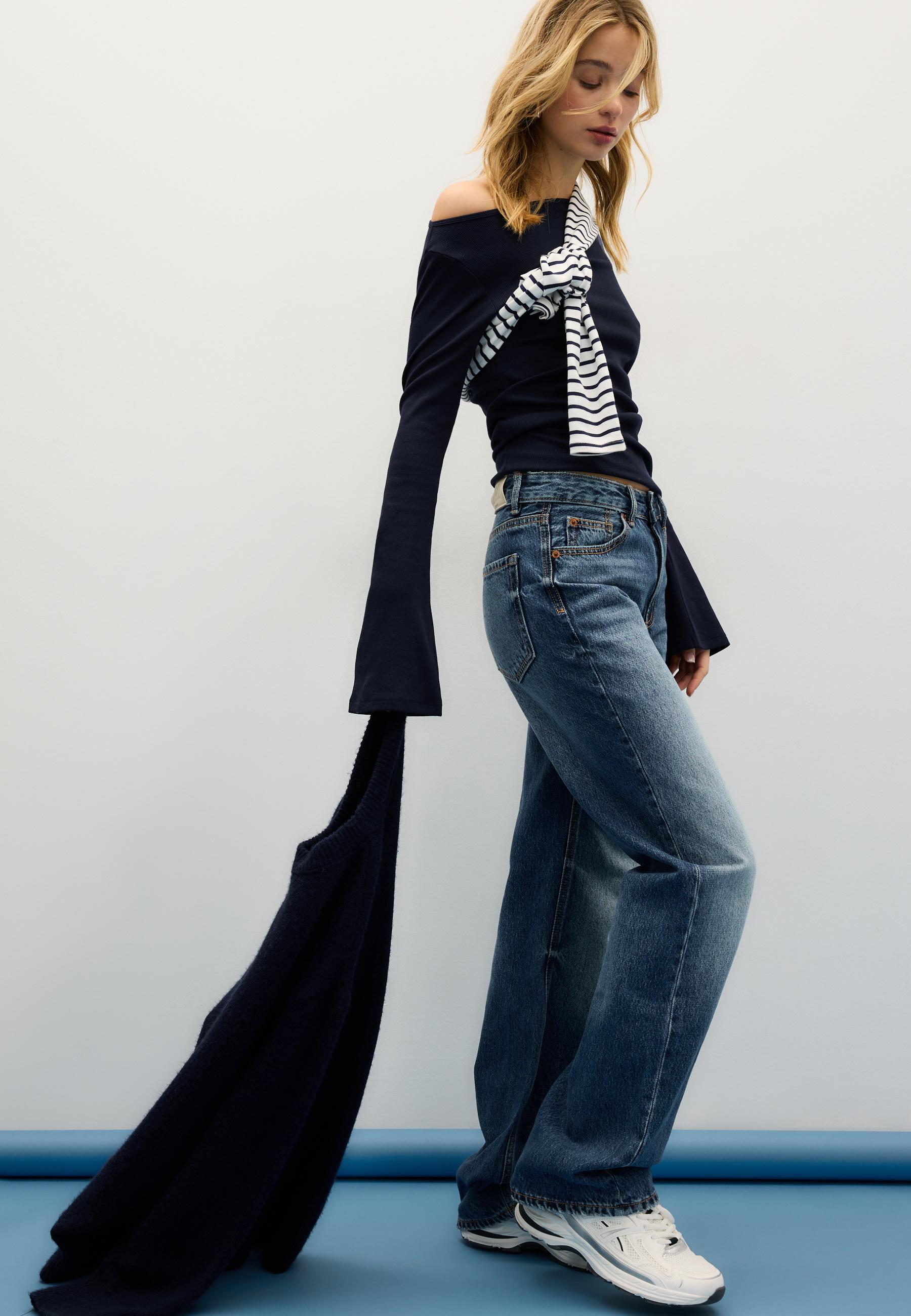 D92 Ripped straight wide-leg jeans — RINSE BLUE DENIM