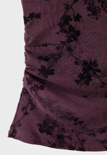 Flocked sleeveless funnel neck top — Purple 9