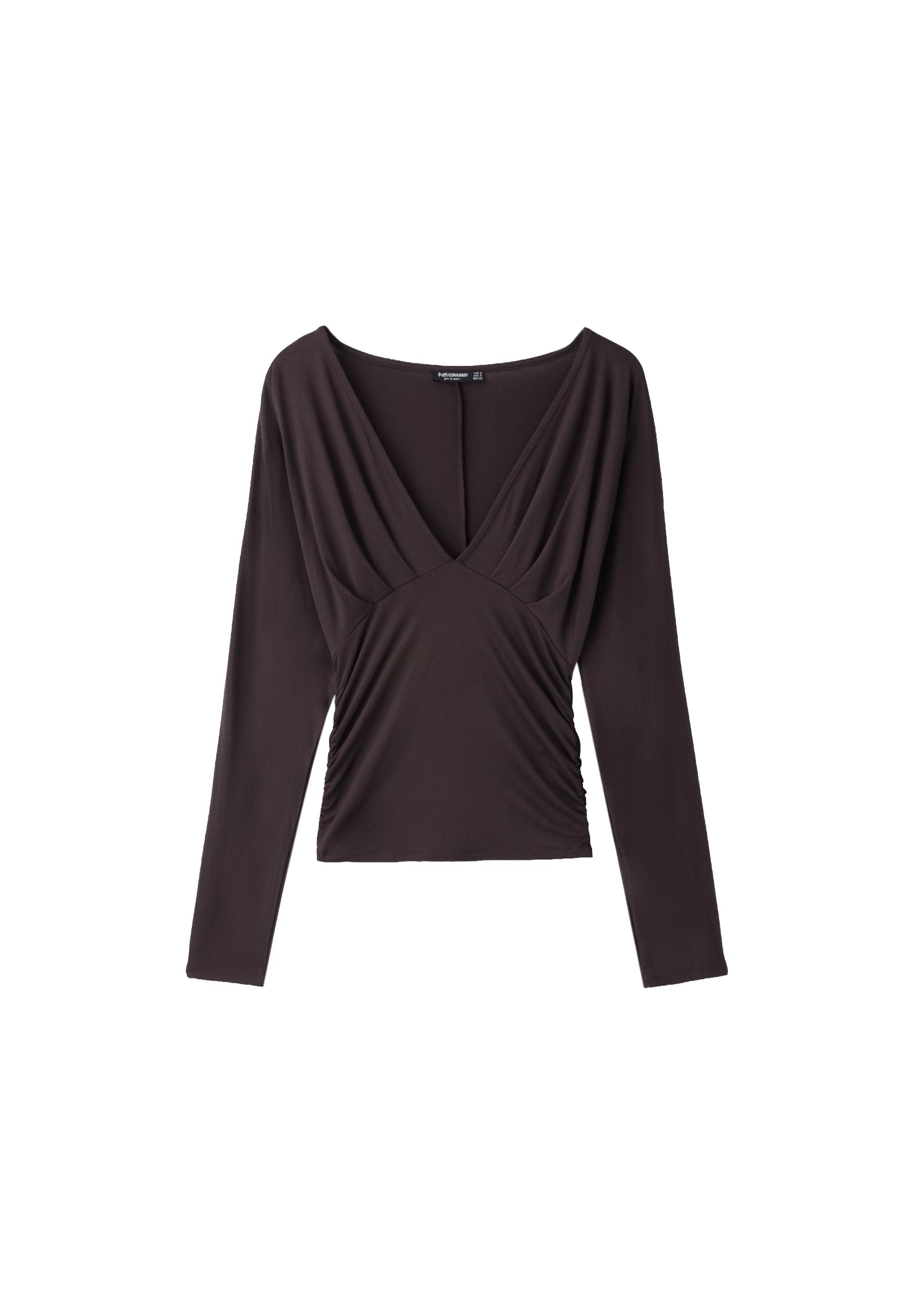 Long sleeve V-neck T-shirt — Brown