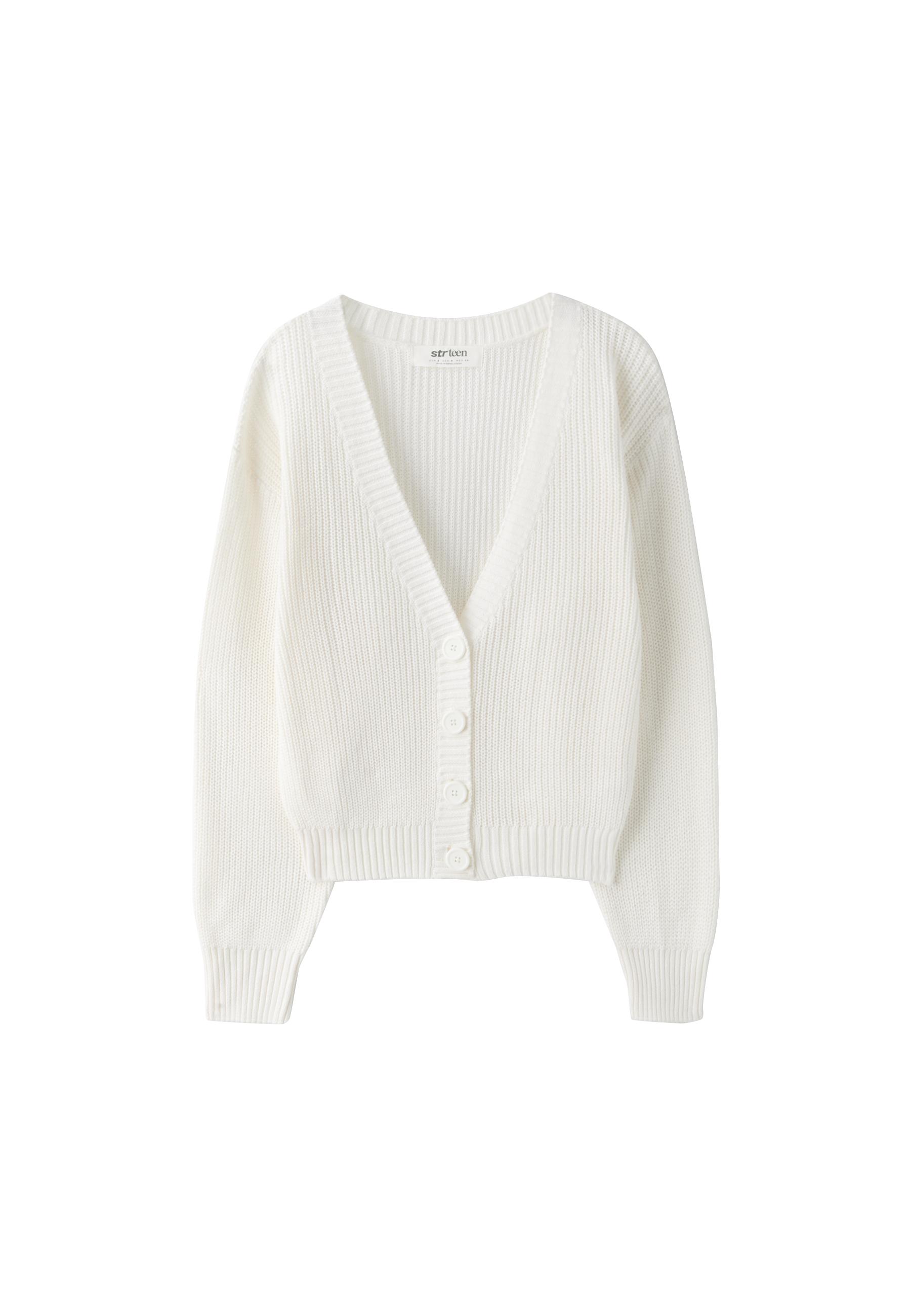 V-neck knit cardigan — Ecru