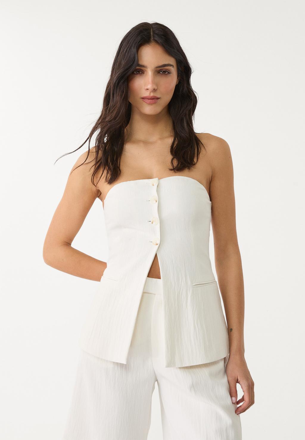 Textured bustier top with buttons