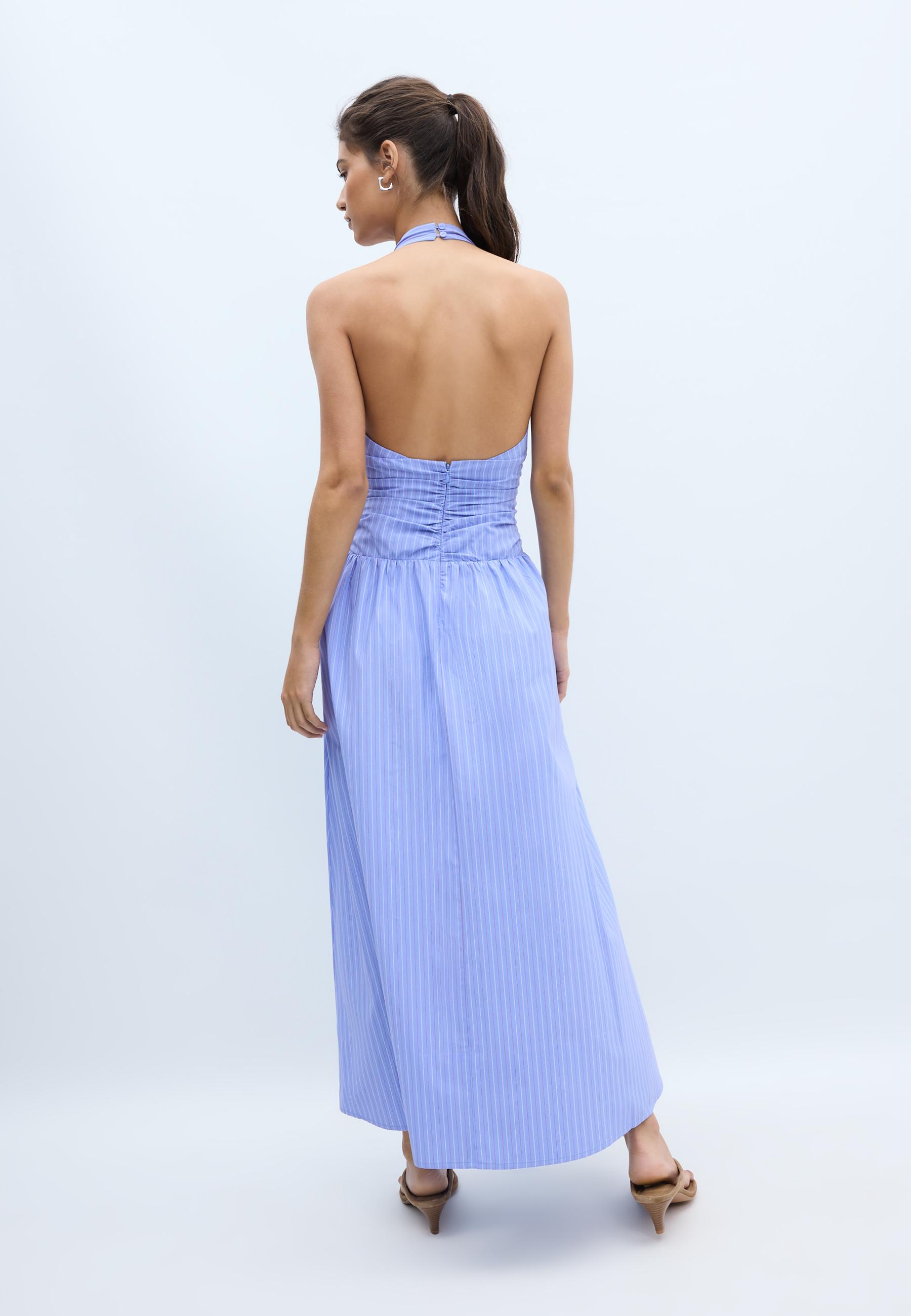 Halter poplin midi dress — Blue