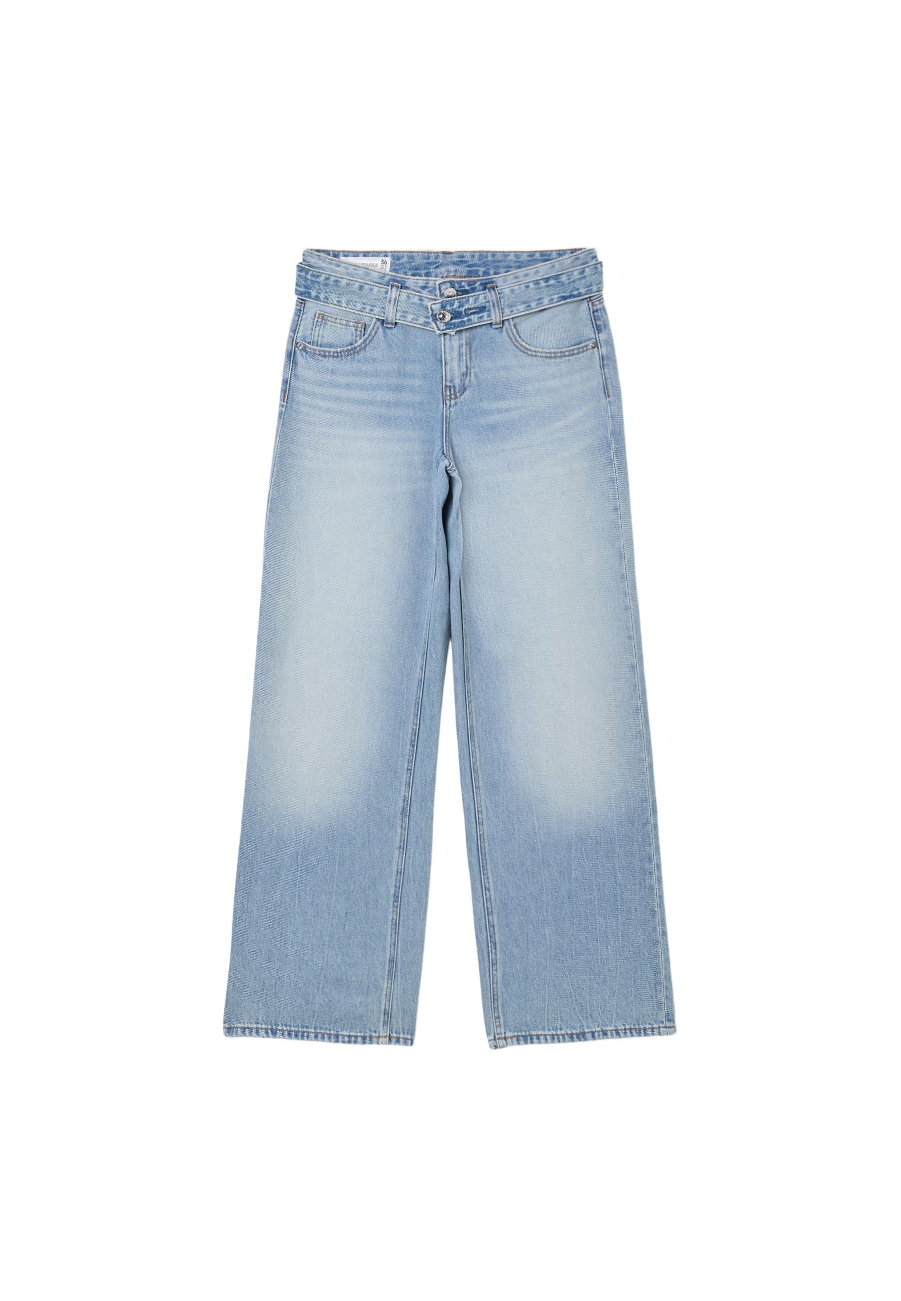 Double-waist wide-leg jeans — MEDIUM LIGHT BLUE DENIM