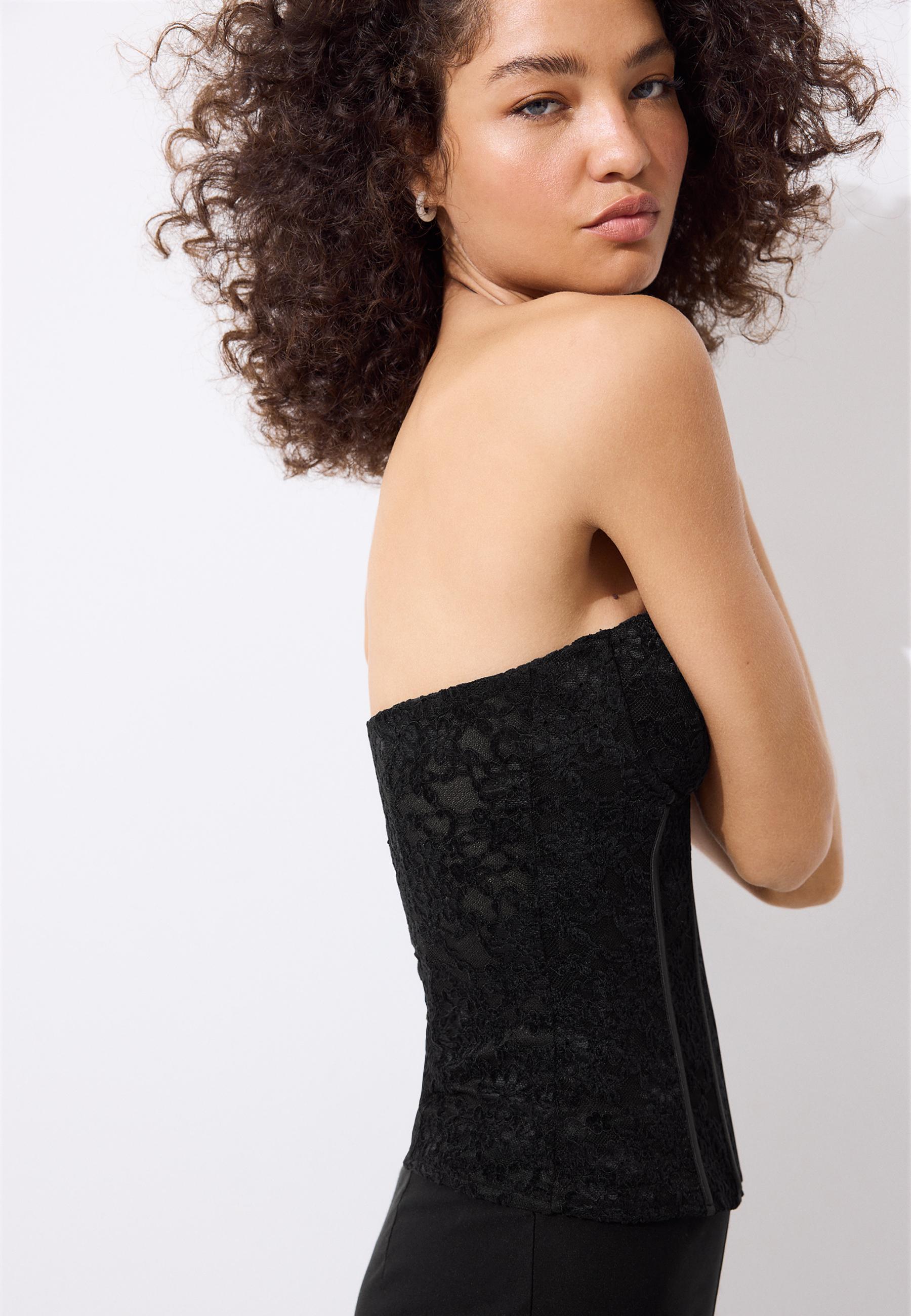 Lace corset top with stays — Black