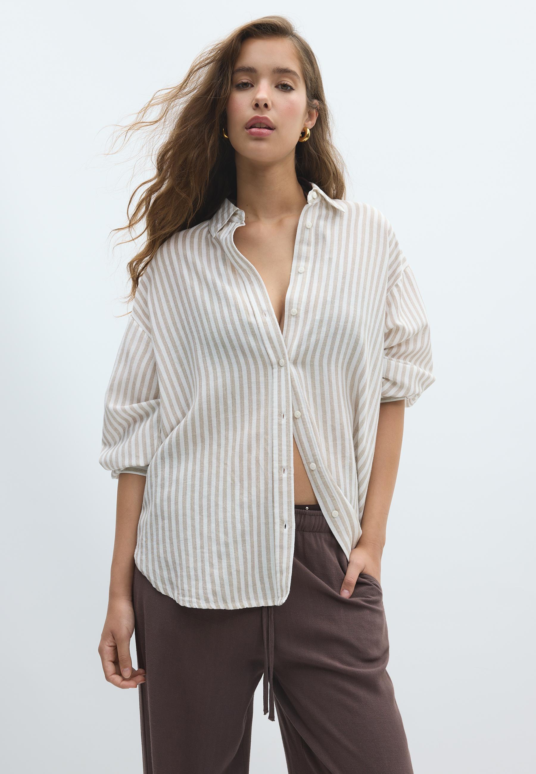Linen-effect shirt — Stone