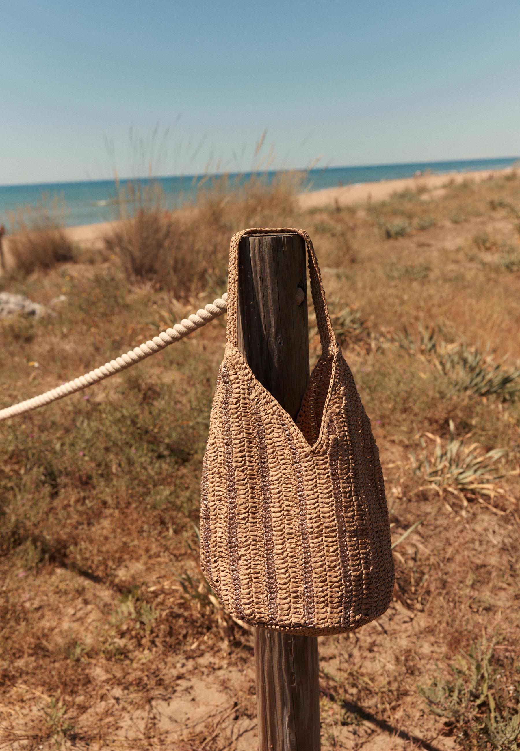 Metallic thread raffia shoulder bag - Women's fashion