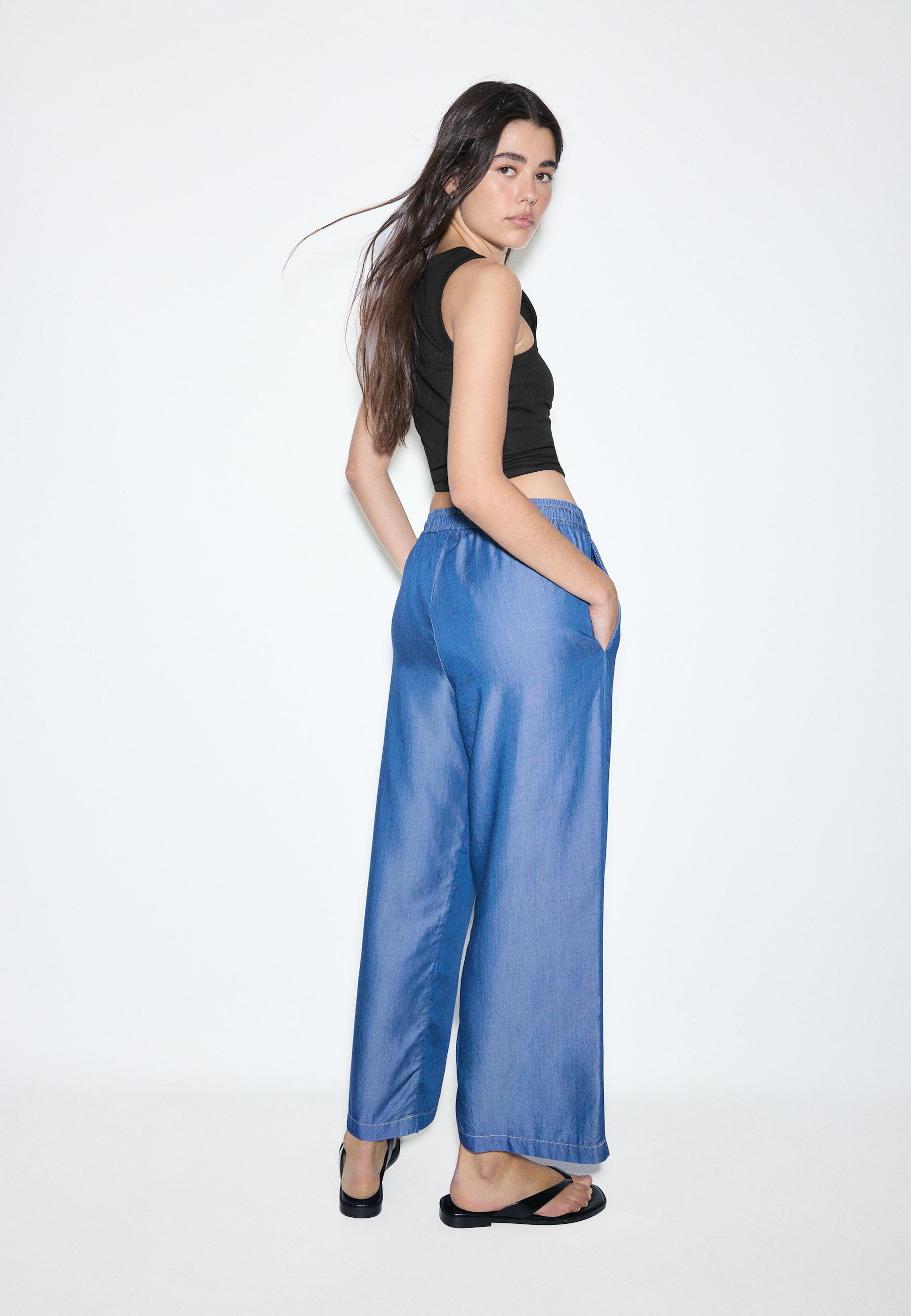 Flowing denim culottes — MEDIUM BLUE DENIM