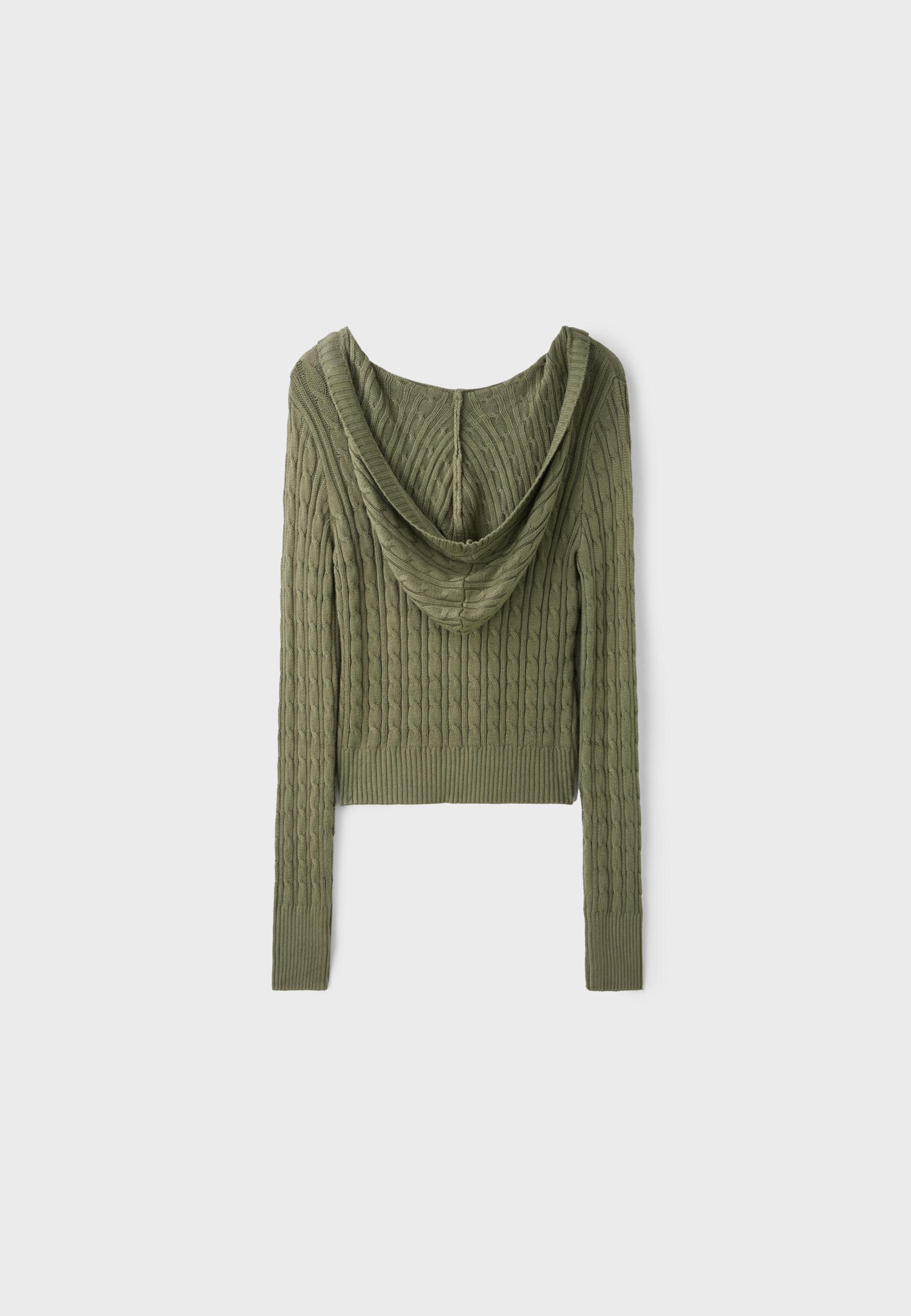 Hooded cable-knit jumper — Khaki