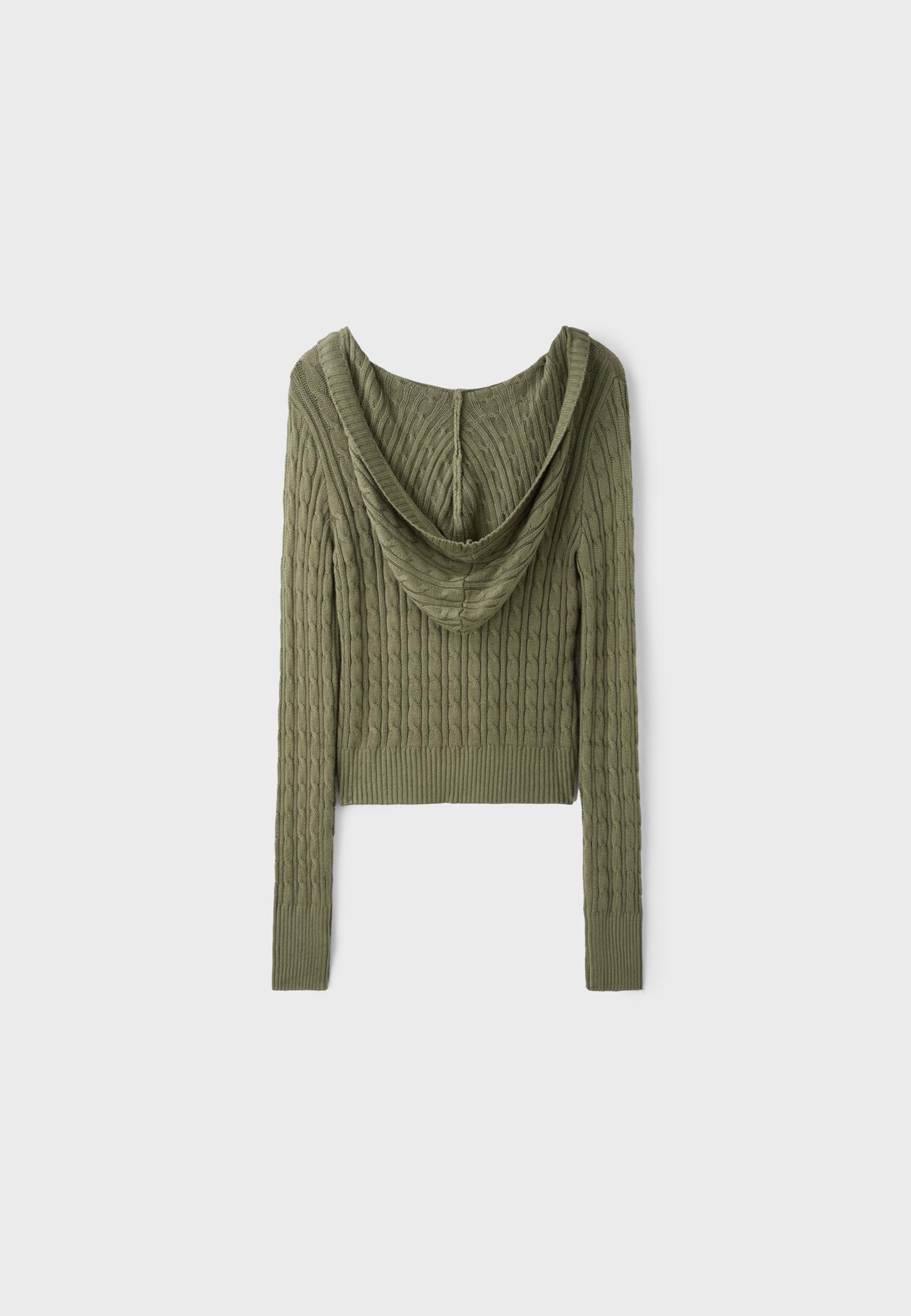 Cable-knit hood jumper — Khaki