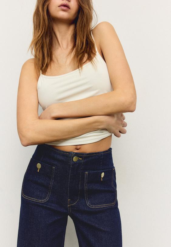 Stradivarius D77 Minimalist Jeans With Pockets Overdyed Blue Denim 12