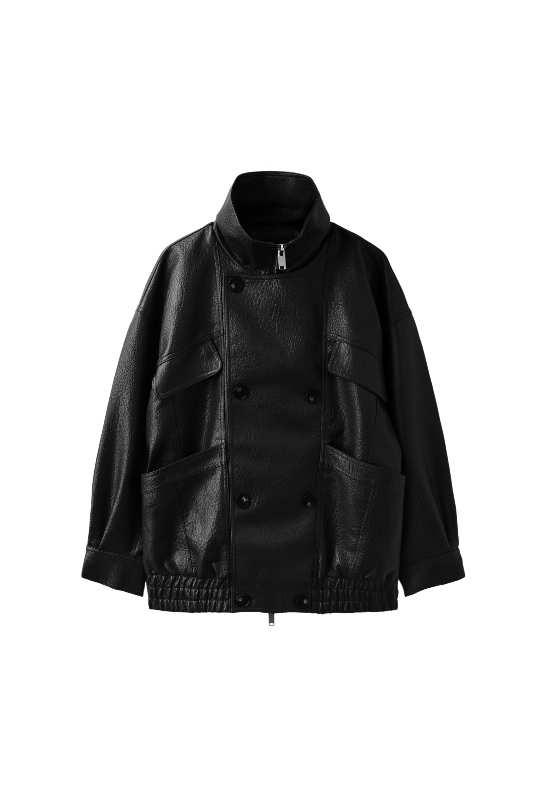 Oversized leather effect button-up jacket — Black